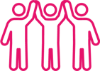 Three people cheering together icon