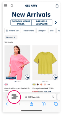Old Navy New Arrivals Shopping Page on iPhone