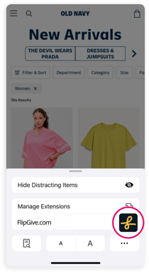 Old Navy New Arrivals Shopping Page with Extensions on iPhone 