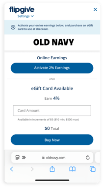FlipGive Earnings Extension Expanded on oldnavy.com