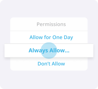 Permissions | Allow for One Day | Always Allow | Don't Allow