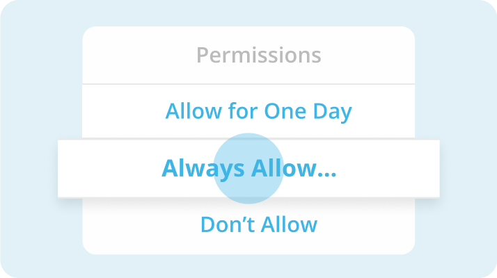 Permissions | Allow for One Day | Always Allow | Don't Allow