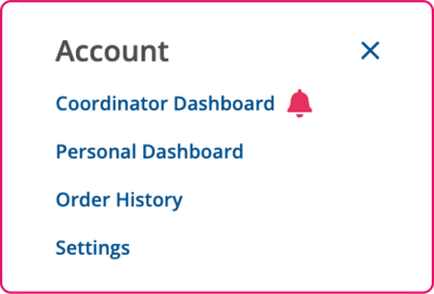 Account Menu: Coordinator Dashboard