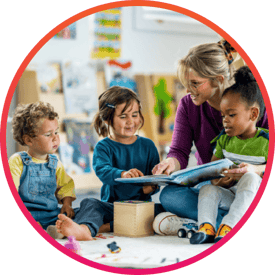 Preschool teacher reading to students