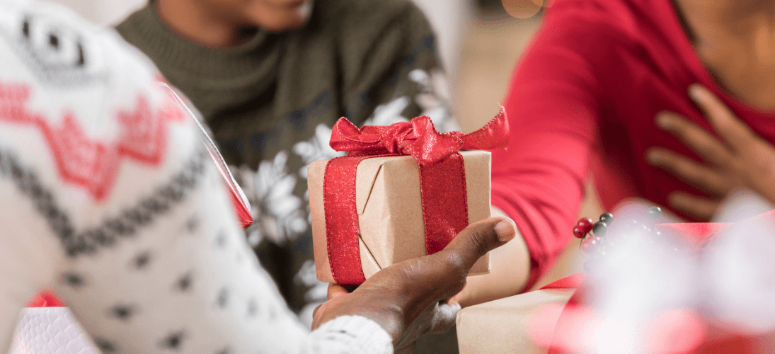 exchanging a holiday gift