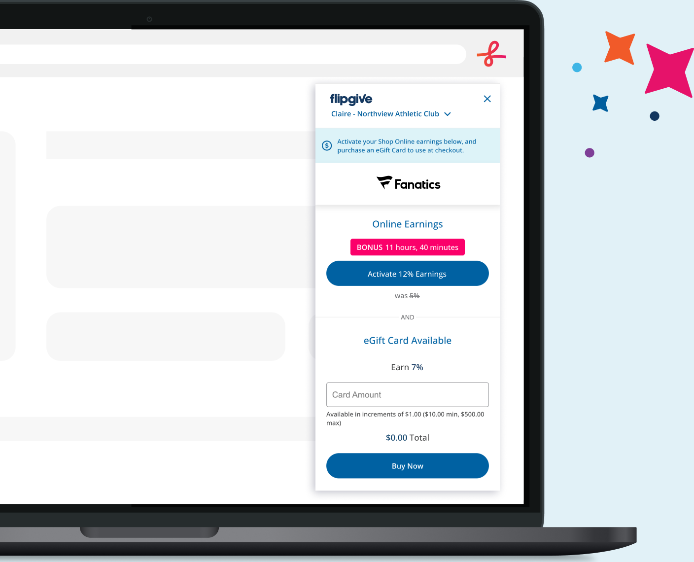 FlipGive browser extension on a desktop computer