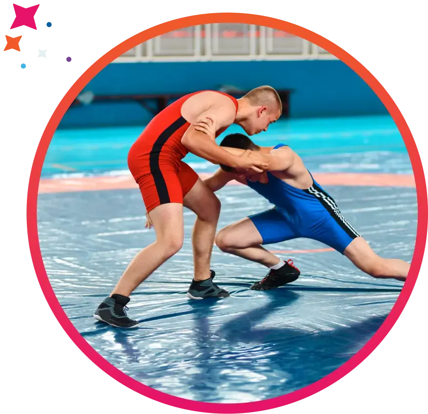 Wrestlers on a mat